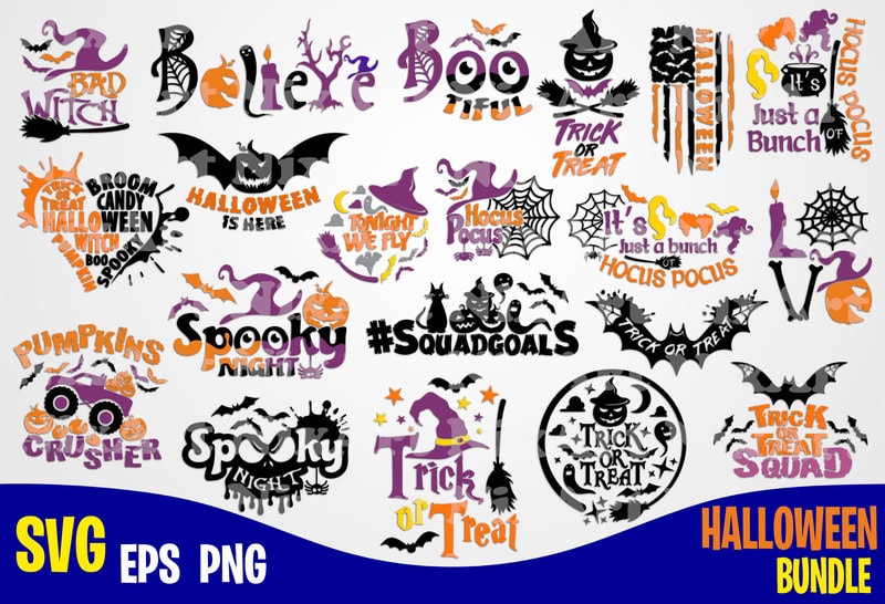 20 Halloween Designs Bundle, Halloween Saying, Trick Or Treat 