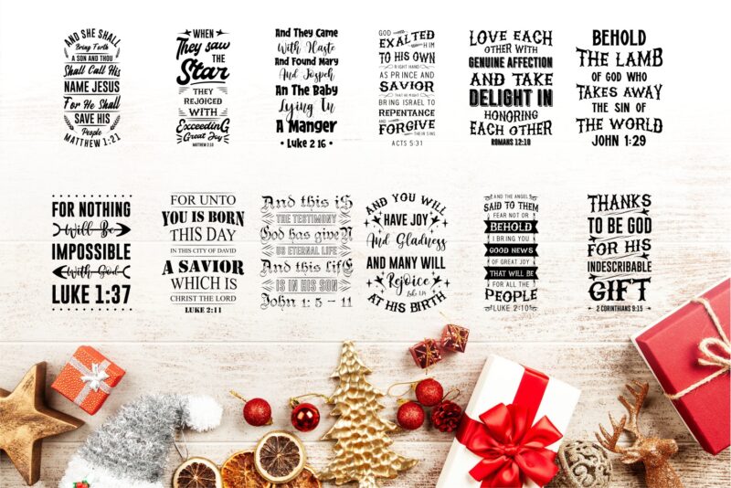 Christmas bible verses bundle T-shirt deisgn SVG PNG EPS, Typography lettering t shirts designs bundles, Bible verses bundle svg vector