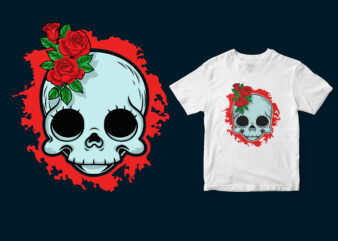 flower skull, halloween tshirt design