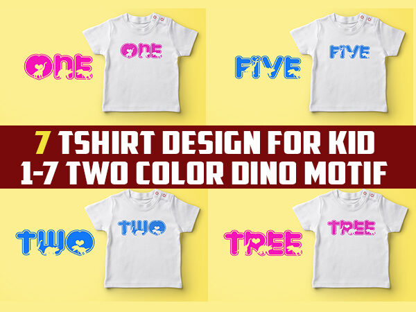 Birthday tshirt designs for kids with dino jpeg, png and psd file editable text and layers