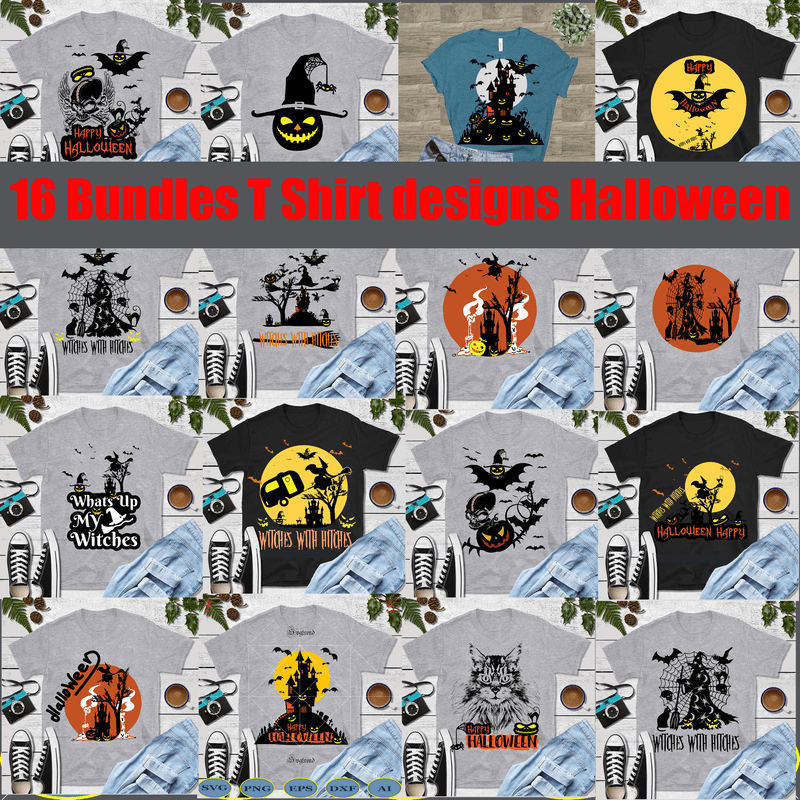 Download 16 Bundles T Shirt designs Halloween Svg, witch halloween ...