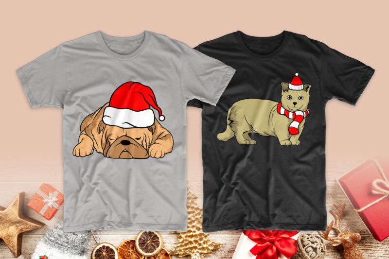 Christmas dog and cat t shirt designs cartoon bundle svg. Christmas bundle t-shirt design. Cartoon bundles svg png psd. Christmas T shirt design vector