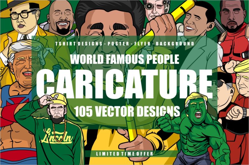 105 Caricature Tshirt Designs Bundle