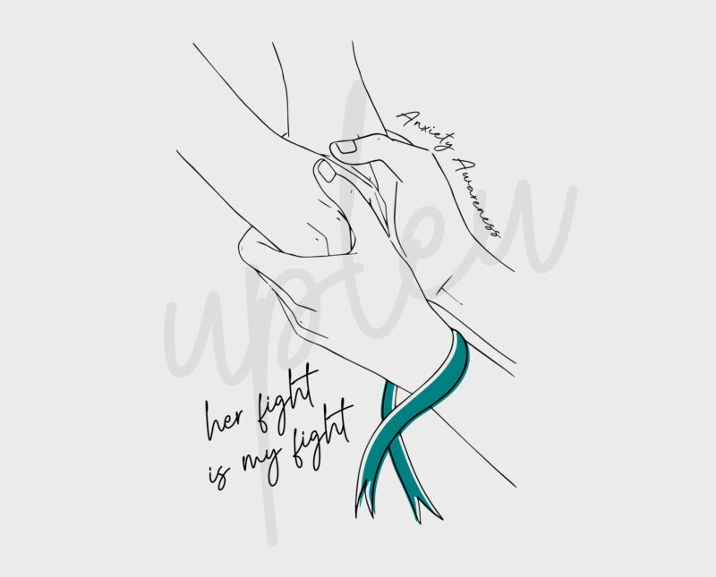 Line Art Her Fight Is My Fight For Anxiety SVG, Anxiety Awareness SVG, Amber Ribbon SVG, Fight Cancer Svg, Awareness Tshirt svg, Cricut