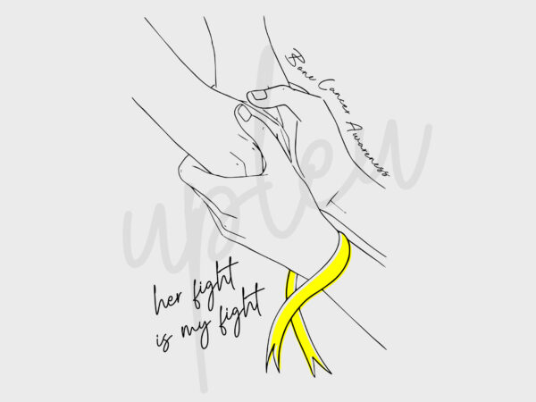 Line art her fight is my fight for bone cancer svg, bone cancer awareness svg, yellow ribbon svg, fight cancer svg, awareness tshirt svg