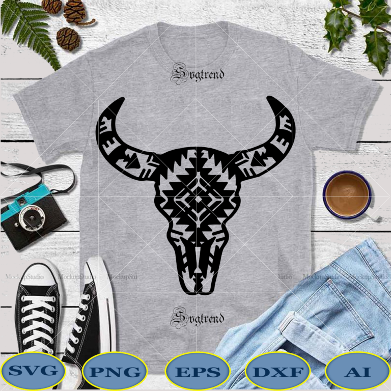 Download Cow Skull Svg Cow Skull Logo Cow Face Svg Heifer Svg Cow Head Tattoo Pattern Vector Mandala Svg Cow Skull With Aztec Pattern Farmhouse Svg Dxf Png Eps Ai Buy T Shirt