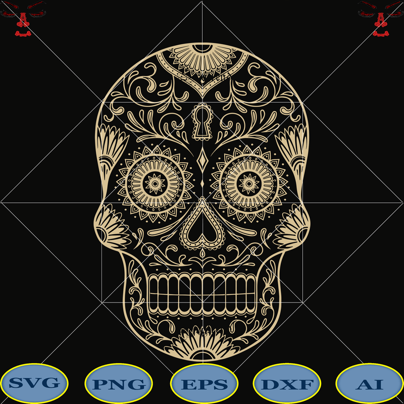 Download Sugar skull Svg, Sugar skull art vector, Skull Png, Skull ...