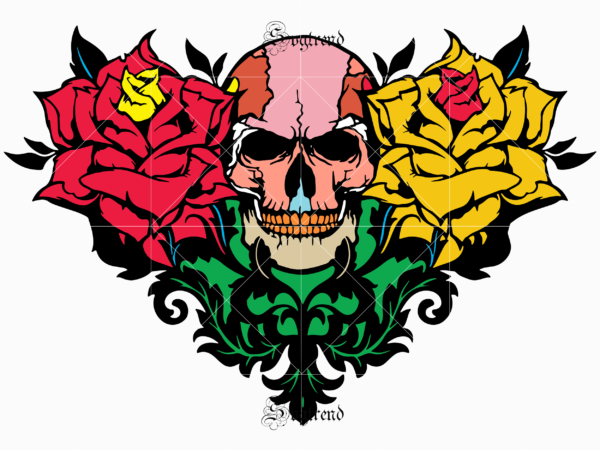 Download Heart Shape Skull With Roses Svg Skull With Flower Vector Sugar Skull Svg Skull Svg Skull