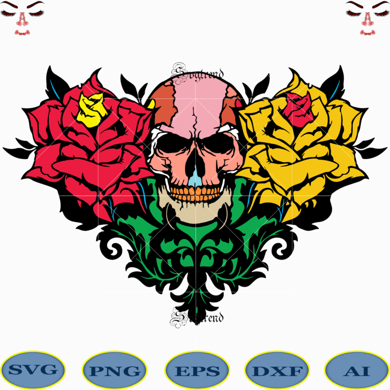 Download Heart Shape Skull With Roses Svg Skull With Flower Vector Sugar Skull Svg Skull Svg Skull