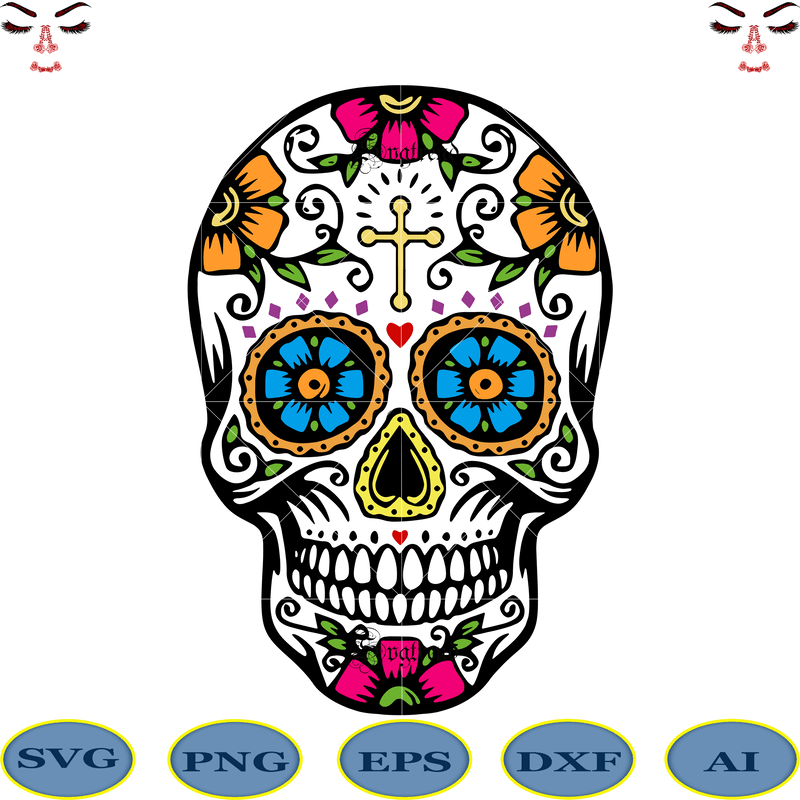 Download Skull with flower vector, Sugar Skull Svg, Skull Svg, Skull vector, Sugar skull art vector ...