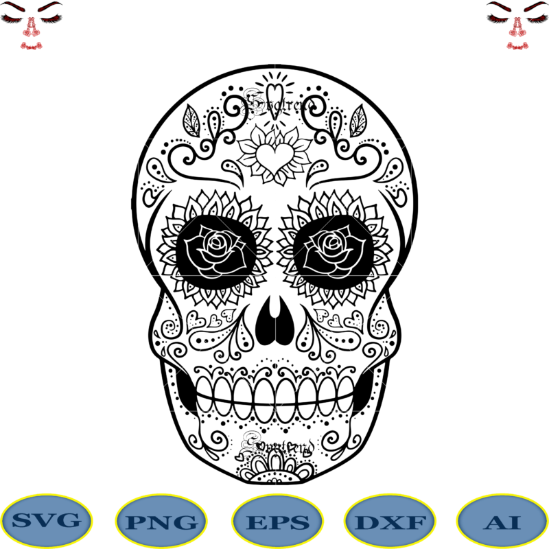 Halloween Sugar Skull with Flower SVG Graphic by thSVGpage