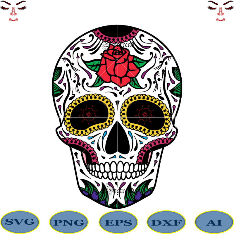 Halloween, Sugar Skull Svg, Sugar Skull vector, Sugar Skull logo, Skull logo, Skull Png, Skull Svg, Skull vector, Sugar skull art vector, Sugar Skull With Flower logo, Sugar skull with