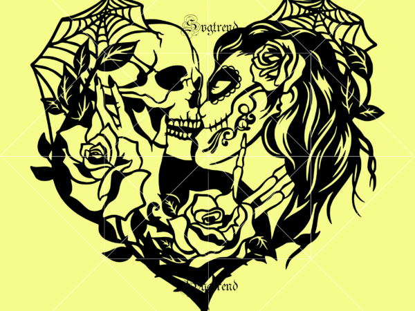 Download Skull Design And Heart Shaped Roses Svg Sugar Skull Kissing With Flowers Svg Skull With Flower Yellowimages Mockups