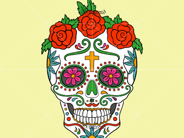 Sugar skull with roses vector, roses svg, skull with roses svg, skull with roses vector, skull with roses logo, sugar skull svg, sugar skull art vector, skull png, skull svg,