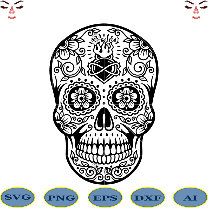 Halloween, Sugar Skull Svg, Sugar Skull vector, Sugar Skull logo, Skull ...