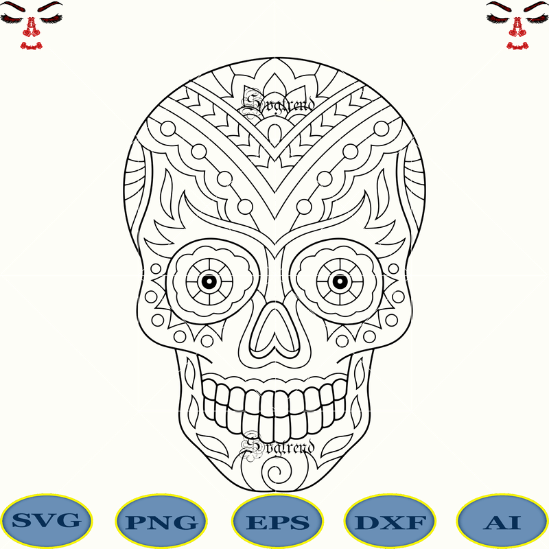 Download Sugar Skull With Flower Svg, Sugar skull Svg, Sugar Skull ...