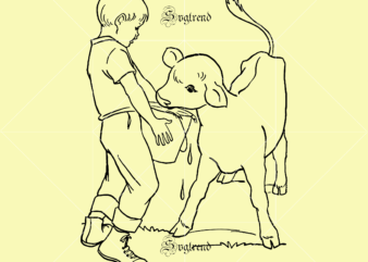Farm Work Svg, Farm Work vector, Farm Work logo, Cow Svg, Baby vector, Feeding A Calf Svg, Boy beside the cow Svg, Coloring Page and Kids Activity sheet
