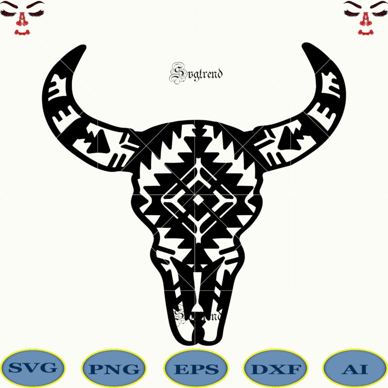 Download Cow Skull Svg Cow Skull Logo Cow Face Svg Heifer Svg Cow Head Tattoo Pattern Vector Mandala Svg Cow Skull With Aztec Pattern Farmhouse Svg Dxf Png Eps Ai Buy T Shirt