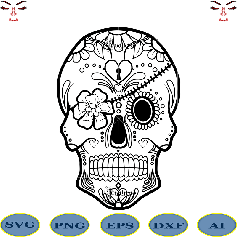 Halloween, Sugar Skull Svg, Sugar skull headband and flowers Svg, Sugar ...