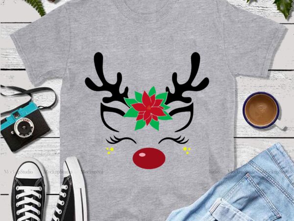 Christmas reindeer, reindeer face with poinsettia svg, reindeer face svg, merry christmas svg, merry christmas vector, merry christmas logo, christmas svg, christmas vector, christmas logo, christmas design, santa svg, santa