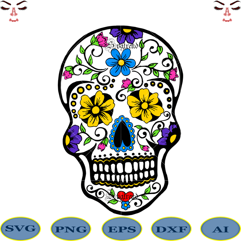 Download Skull with flower vector, Sugar Skull Svg, Skull Svg ...