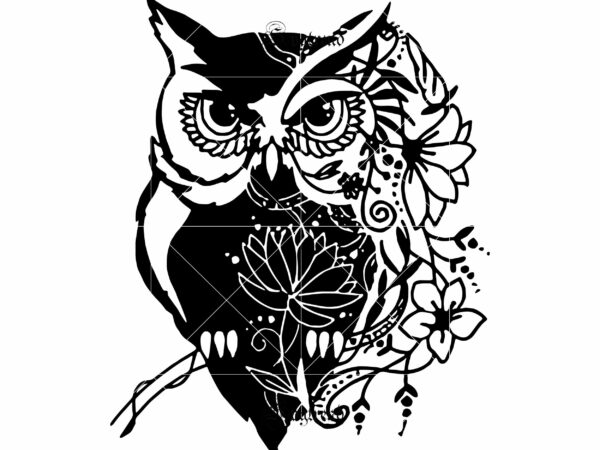 Owl Vector Owl Logo Owl Svg Floral Motifs Mixed Black And White Vector Owl Mandala Svg Owl Cut File Owl Zentangle Svg Vector Dxf Png Owl Mandala Logo Owl Mandala Vector