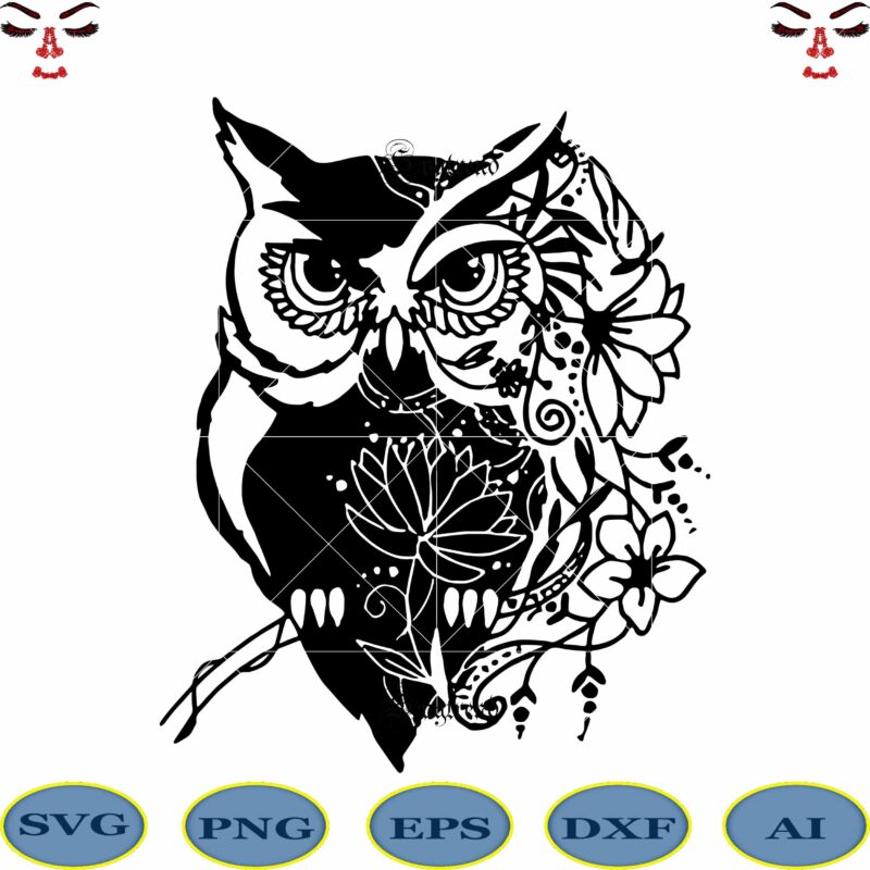 Download Owl vector, Owl logo, Owl Svg, Floral motifs mixed black ...