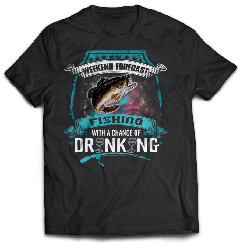 FISH tshirt designs fishing with drinking png psd editable text - Buy t