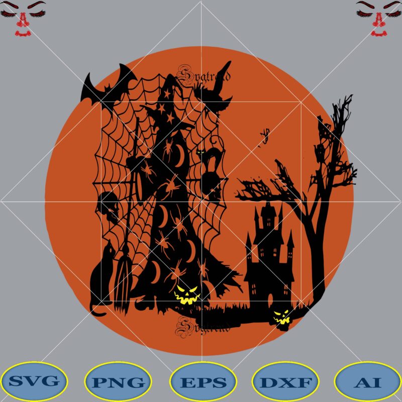 Halloween horror and creepy t-shirt design with full moon silhouettes. happy halloween svg, day of the dead vector, happy halloween cut file, happy halloween vector digital download file. silhouette halloween