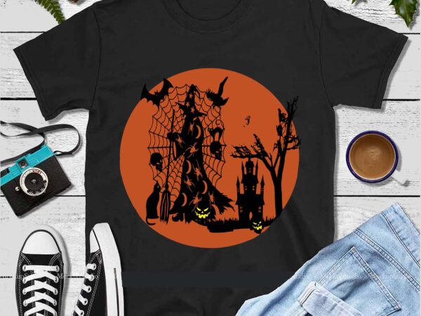 Halloween horror and creepy t-shirt design with full moon silhouettes. happy halloween svg, day of the dead vector, happy halloween cut file, happy halloween vector digital download file. silhouette halloween