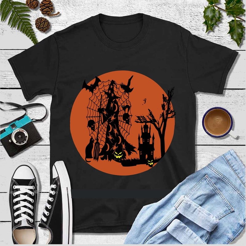 Download Halloween horror and creepy t-shirt design with full moon ...