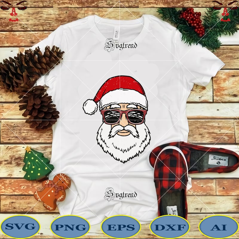 Santa in sunglasses wearing, Christmas Svg, Santa wearing sunglasses ...