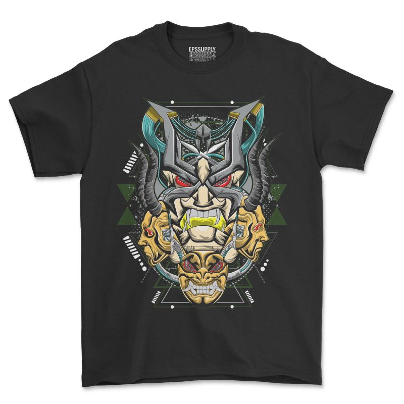 DEMON MASK MECHA TSHIRT DESIGN PNG