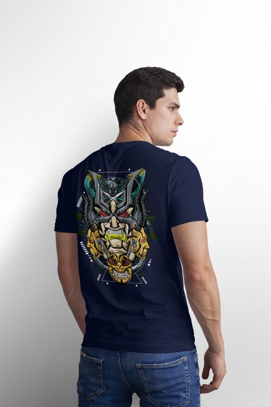 DEMON MASK MECHA TSHIRT DESIGN PNG