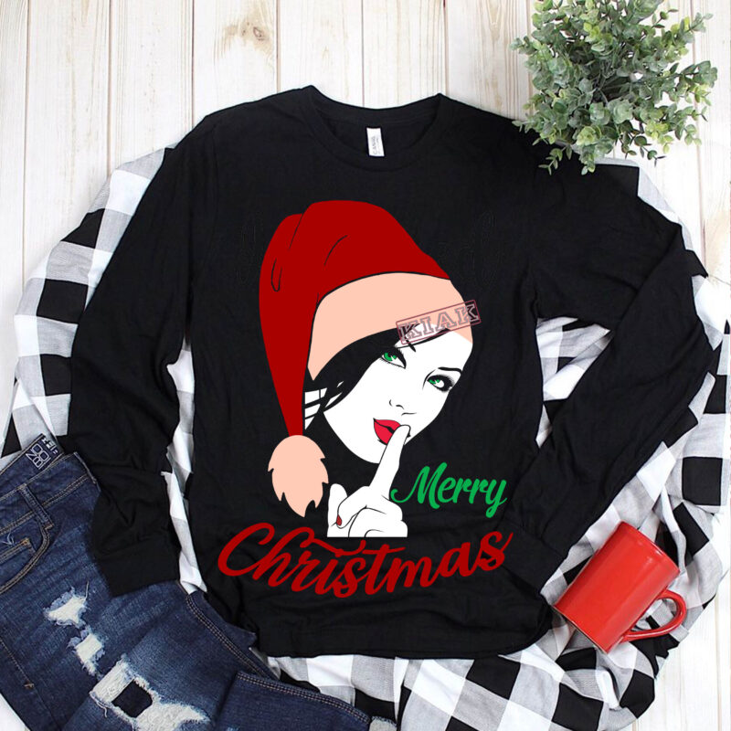 Don't make a noise so she can celebrate Christmas vector, Girl signaled to be quiet, don't make a noise so she can celebrate Christmas t shirt template vector, Merry Christmas,