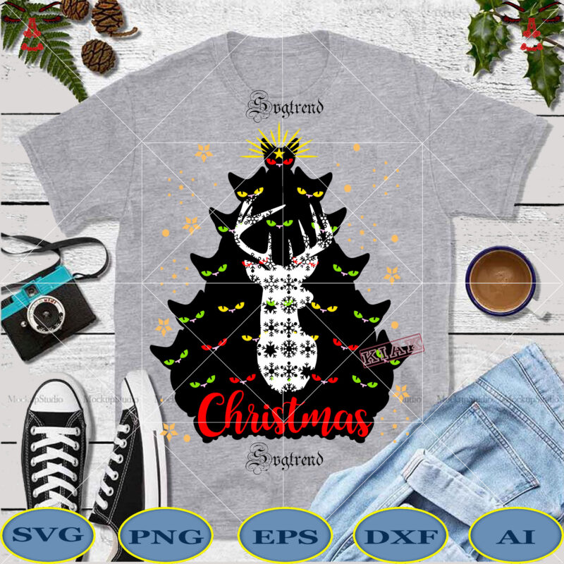 Cat christmas tree vector, The colorful eyes of many cats combine to form the Christmas tree in Christmas 2020 vector, Cat Svg, kitten vector, Cat Christmas t shirt template vector,