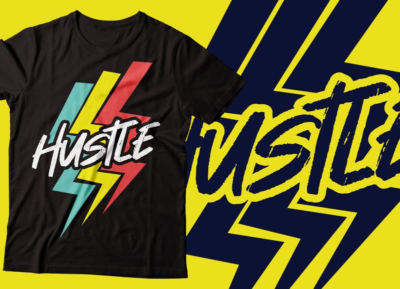 Free Hustle multicolour covering whole typography tshirt | hustle colourful tshirt design