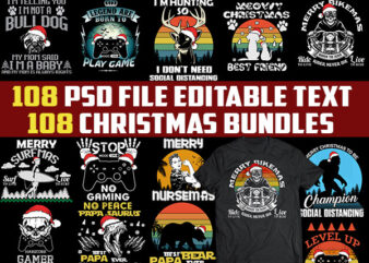 108 CHRISTMAS tshirt designs bundles jpg png Transparent and PSD File editable text layers