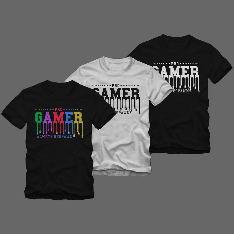 Free Gaming gamer t shirt design, pro gamer always respawn t shirt design, gamer t shirt design, gaming t shirt design illustration for commercial use