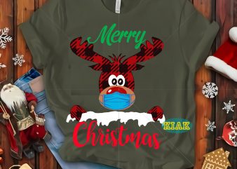 Reindeer wear mask tshirt design vector, Reindeer wear a mask Svg, 2020 wear a mask vector, Buffalo plaid deer vector