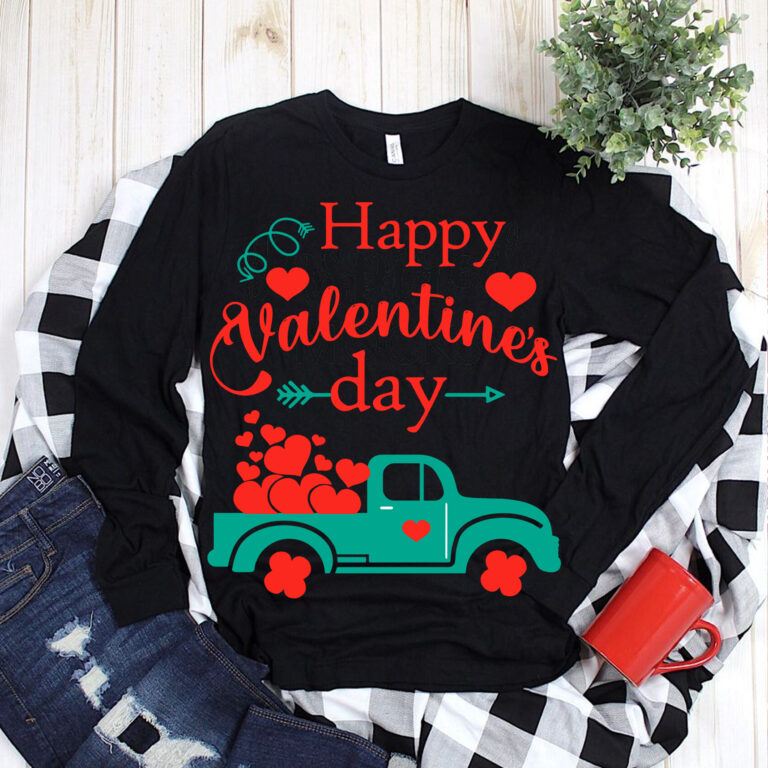 Truck carrying hearts on Valentine's Day design T-shirt ...