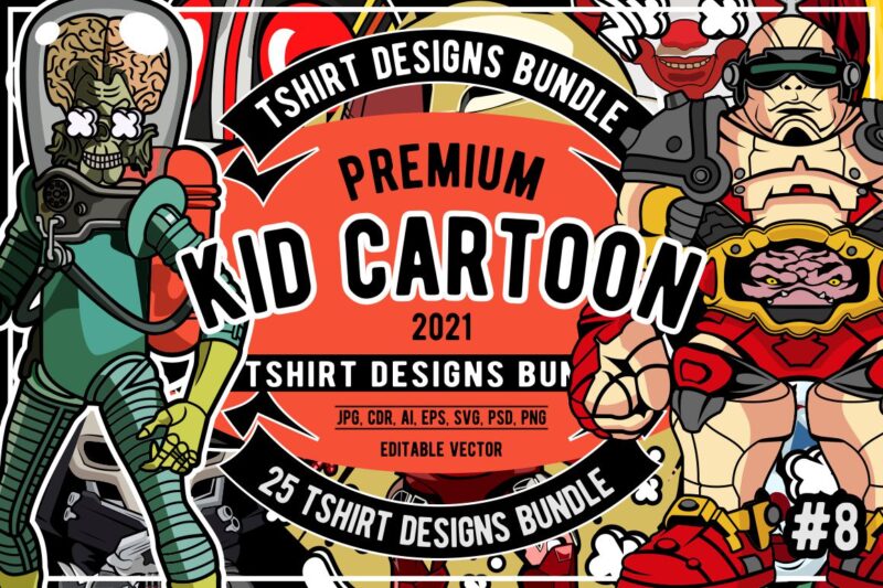 25 Kid Cartoon Tshirt Designs Bundle #8