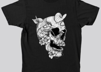 Human skull skeleton black and white vector alternative goth style hand ...