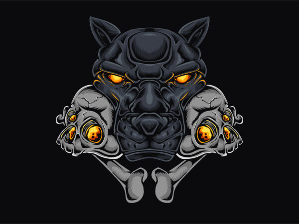 Panther head skull t shirt illustration