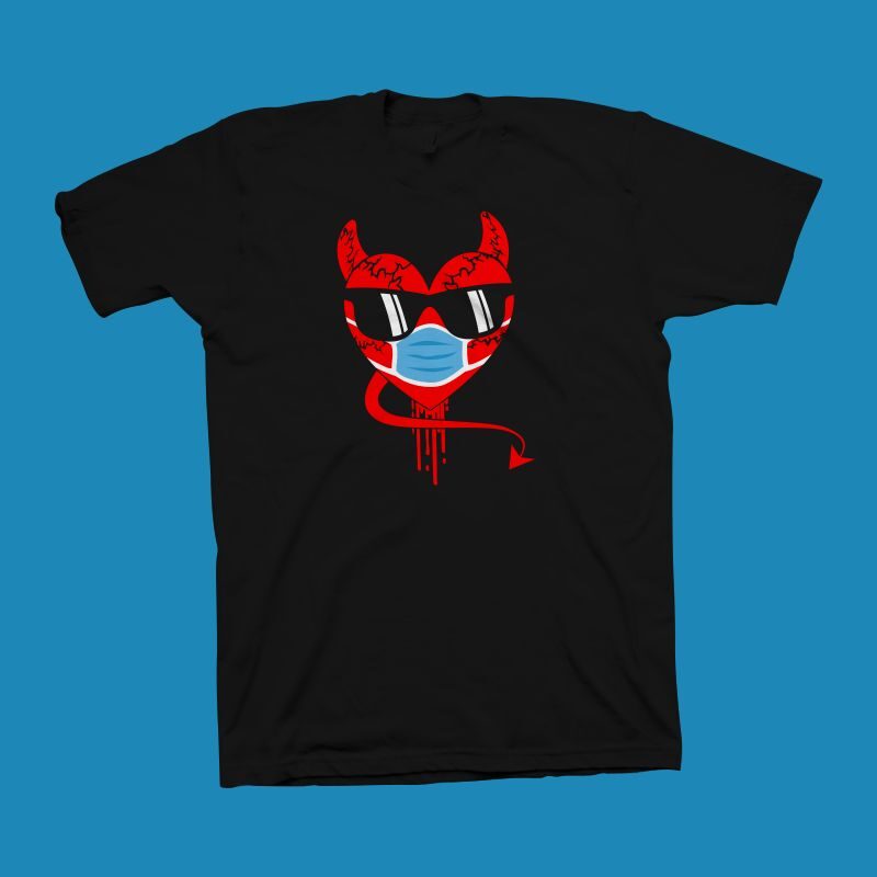 Heart devil, cool t shirt design, funny t shirt design, Funny heart devil with mask and glasses vector illustration for sale