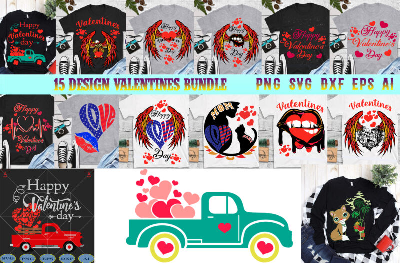 Valentines Bundle t shirt design, Happy Valentine’s Day t shirt design, 26 Bundles Valentines vector, Valentine Bundle