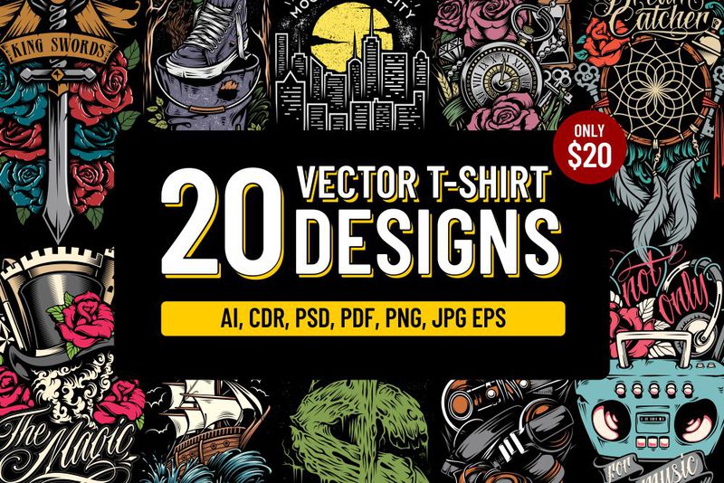 20 vector T-shirt Designs Bundle - Buy t-shirt designs