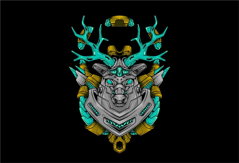 Free Deer mecha cyberpunk t shirt vector illustration