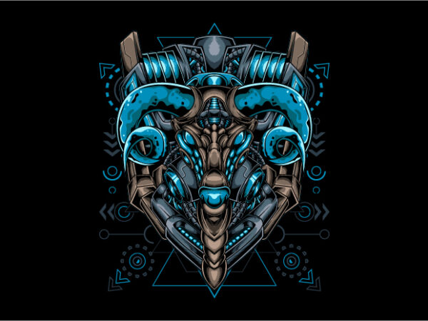 Goat mecha cyberpunk t shirt design template