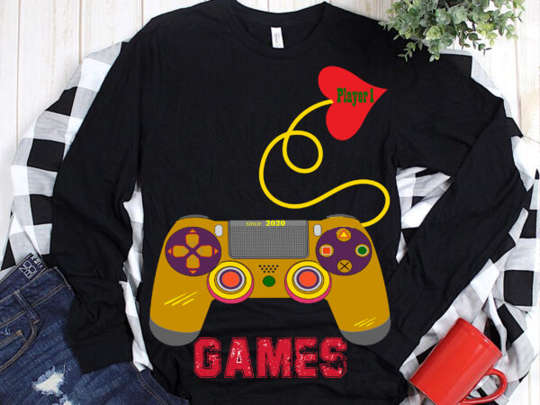 Games player 1 valentine t shirt design, valentine, games svg, games controller 2021 t shirt template vector, games controller svg, game logo, game svg, games vector, gaming svg